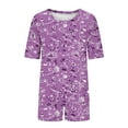 thumbnail image 6 of hxobax Shorts Sets for Womens 2 Piece Loungewear Trendy Colorblock Pajama Set Round Neck Short Sleeve Tops and Short Pant Comfy Matching Sets Sleepwear Soft Pj Set with Pocket,#02_Purple,Medium, 6 of 6