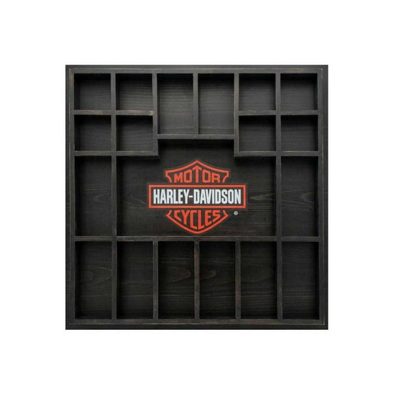 Harley-Davidson Bar & Shield Shot Glass Display Case - Solid Black Wood, Harley Davidson