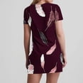 thumbnail image 5 of Uaswgudfs ​Women's Casual Short Sleeve Midi Dress​ - V-Neck Summer Feather Print Design with Pockets & Lightweight Everyday Fabric Purple XL, 5 of 7