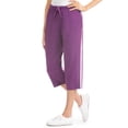 thumbnail image 2 of Collections Etc Women's Sporty Side Stripe Drawstring Casual Knit Capri Pants Eggplant Small, 2 of 5