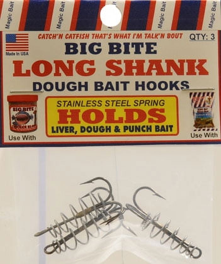 Magic Bait Long Shank Treble SS Spring Catfish Dough Bait Fishing Hook, 3ct
