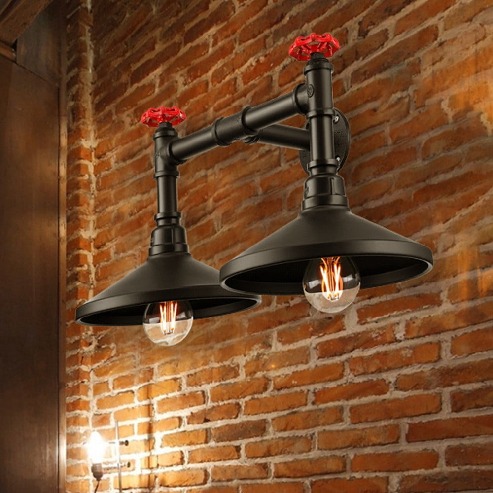 Litfad Industrial 2-Light Vanity Lighting Metal Water Pipe Steampunk Wall Lamp Sconce Light Fixture for Parlor