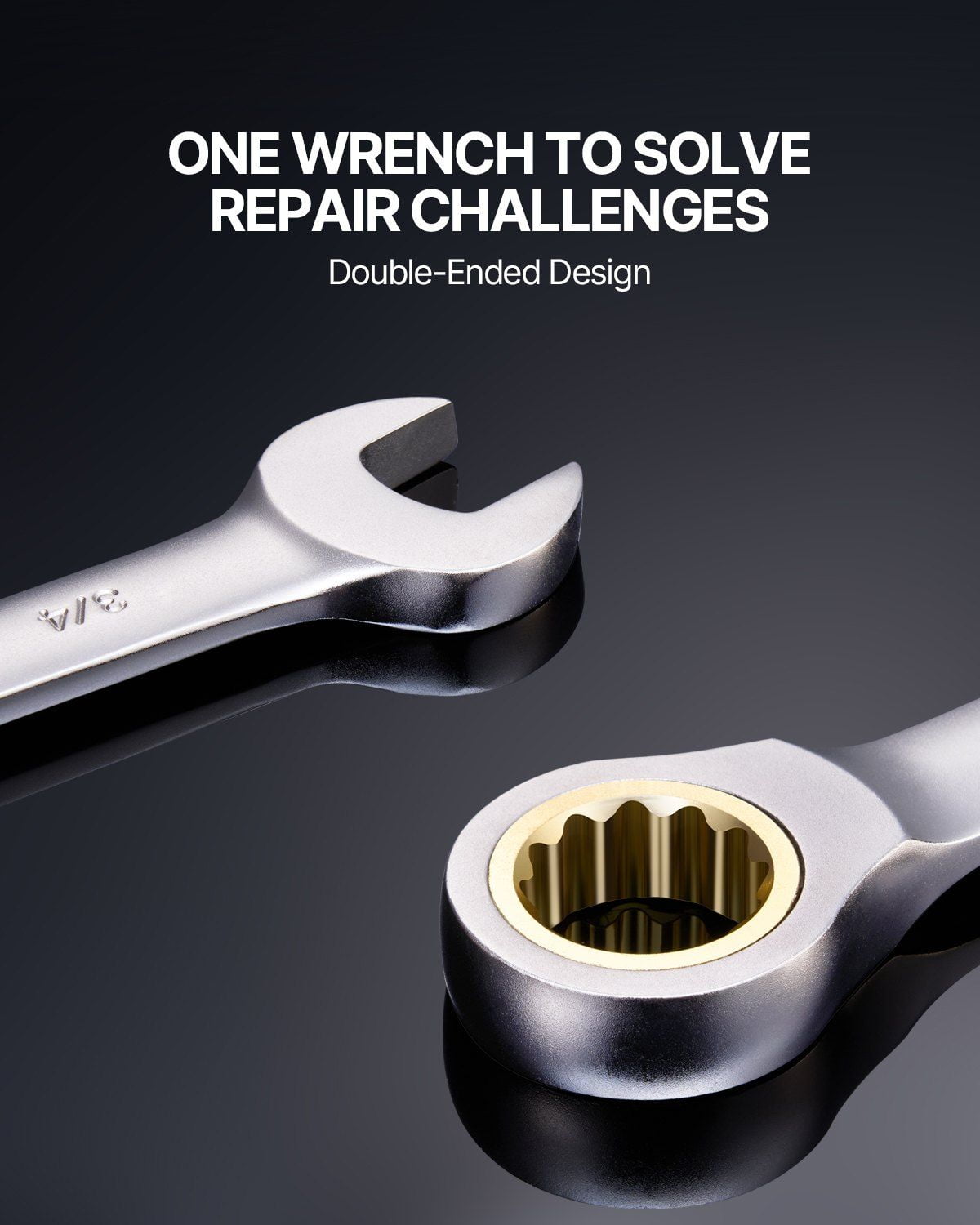 24-Piece Ratcheting Combination Wrench Set with Holder, Cr-V SAE & Metric Sizes (1/4"-7/8" & 8mm-19mm), Ideal for Automotive, Home, and Emergency Repairs