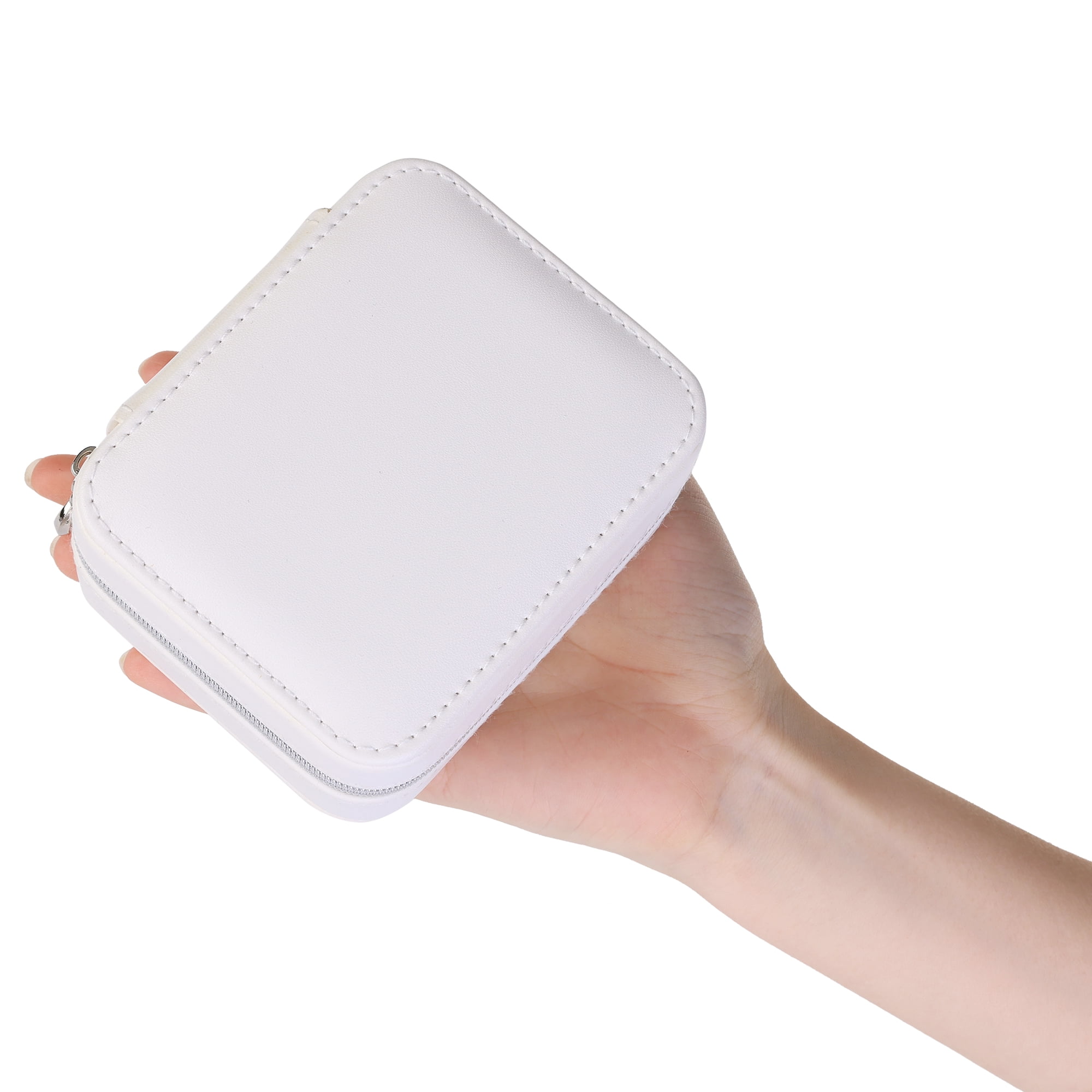 Unique Bargains Travel Jewelry Box Small Portable PU Leather Jewelry Organizer Case White
