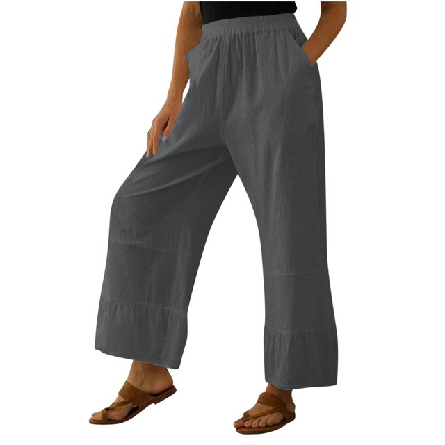 Moda Mujer Verano Casual Suelto Algodón Y Lino Bolsillo Sólido Pantalones Pantalones Fridja alkflakhf34299