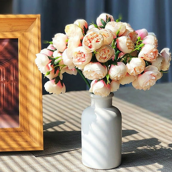 Happy date 1 Bouquet Artificial Flower Bendable No Maintenance Required Plastic 27 Heads Simulation Camellia Flower for Household