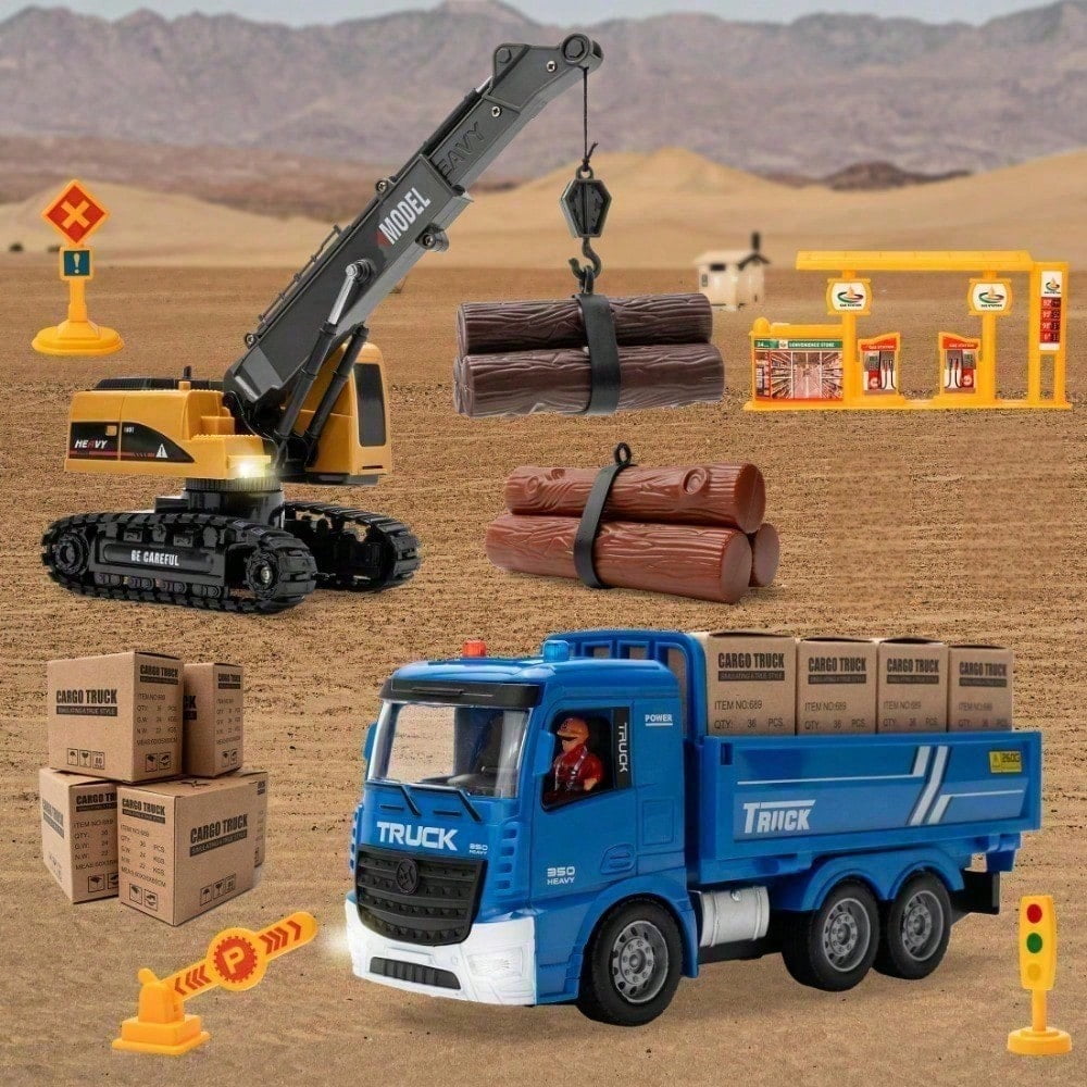 1:22 RC Construction Vehicle Toy –  Excavator/Bulldozer/Crane with Realistic Lights & Sounds, DIY Combination, Sturdy ABS, Perfect for Imaginative Play, Indoor & Outdoor Sandpit