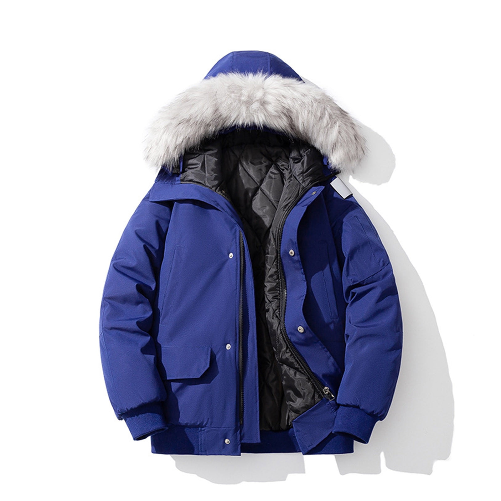 ジャケット・アウター UVU ZQUUVOU Men's Hooded Winter Jacket Detachable Faux Fur Trim Hood