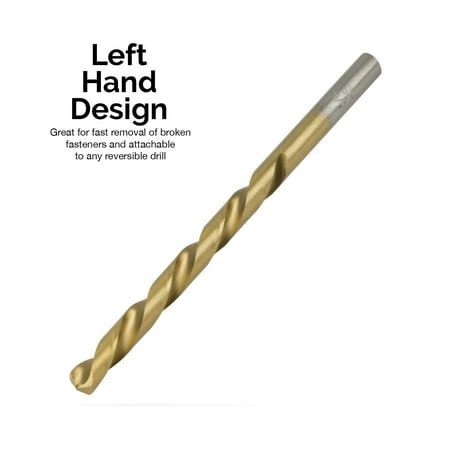 NEIKO 10038A Left-Hand Drill-Bit Set, High-Speed Steel Drills with Titanium Nitride Coating, Reverse-Twist Drill Bits, SAE Sizes, 13-Piece Set