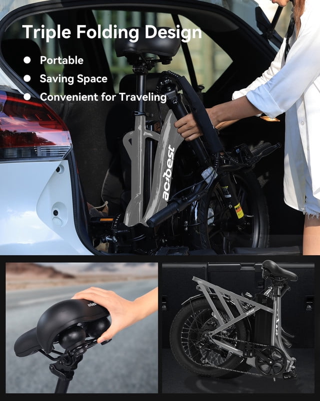 Electric Bike for Adults, 20'' Fat Tire Folding Ebike with Peak 1200W Motor, 7 Speed 28MPH, Adjustable Bike Stem,(Gray) with Front Basket