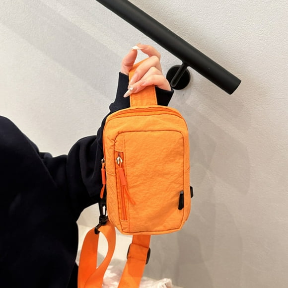 Bolsa de pecho | Mochila bandolera bandolera de poliéster - Mini bandolera para viajes al aire libre | Correa elástica ajustable | 7,6 x 5,3 x 1,9 pulgadas | Blanco Caqui Naranja | 1 Pieza