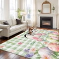 thumbnail image 2 of Large Area Rugs for Living Room Bedroom, Easter 6'x9' Rug Washable Carpet Runner Indoor Outdoor, Spring Rabbit Feet Wildflowers Eggs Green Lattice Non Slip Floor Mats Rug for Kitchen, Playroom, 2 of 8
