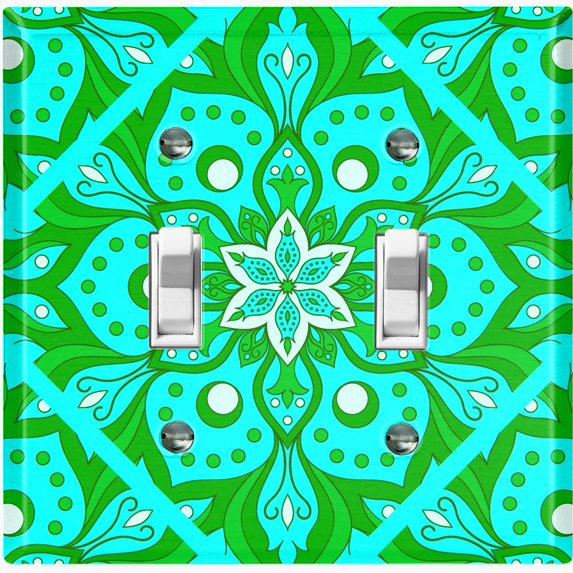Metal Light Switch Plate Cover Neon Green Teal Tile Mandala Flower Pattern MDL039