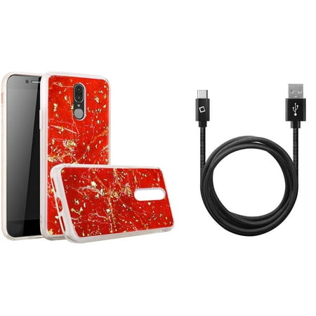 Bemz Sparkle Series Compatible with Coolpad Legacy (2019) Glitter Case Sparkle Bling TPU Gel Phone Cover (Red), Extra Long Heavy Duty Braided USB to Type-C Sync Charger Cable (10
