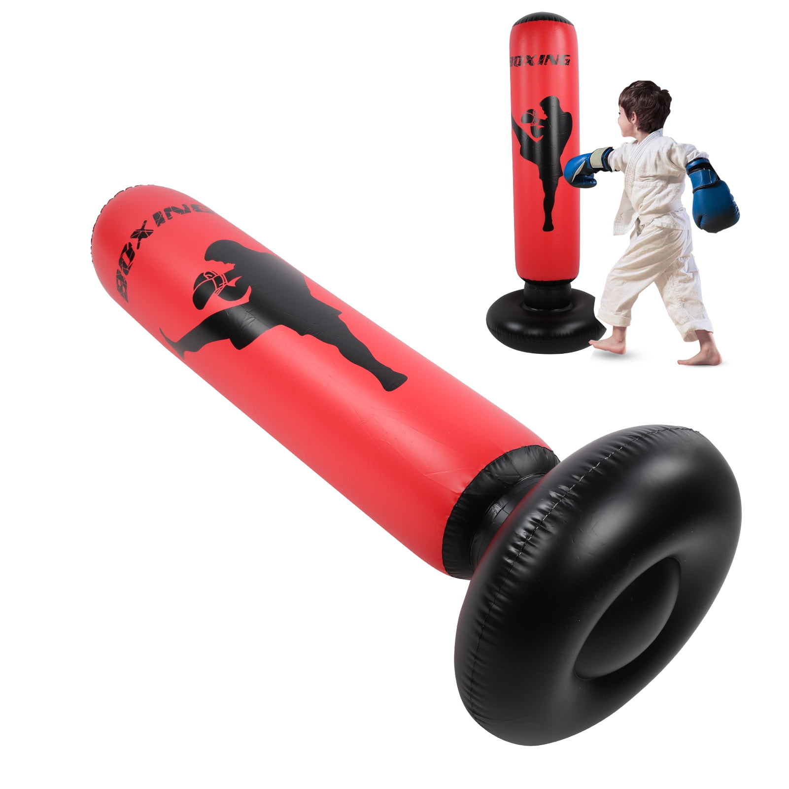 Rupoun PVC Inflatable Strike Column Stand Tumbler Boxing Obstacle Tool, Punching Bag for Strength Training, Adult and Kids Freestanding Heavy Bag, Portable Fitness Kickboxing Equipment, Black