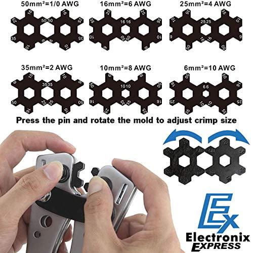 Battery Cable Lug Wire Crimper and Cable Cutter for 0, 1, 2, 4, 6, 8, 10 AWG - Professional Electrician Crimping Tool Kit by EX ELECTRONIX EXPRESS