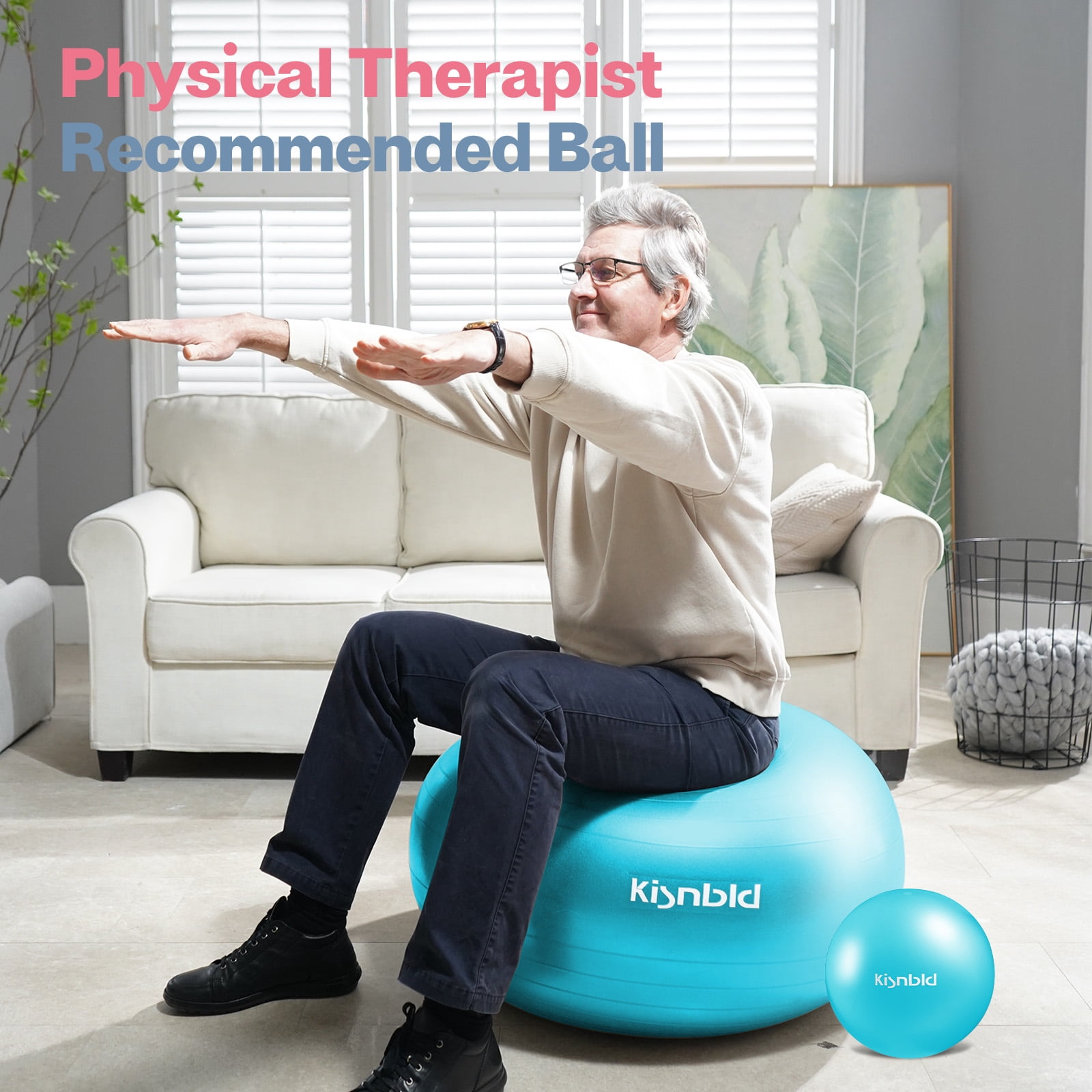 kisnbld Exercise Ball, Extra Thick Yoga Ball with Pilates Bal & Foot Pump, 3 Sizes Anti-Burst Home, Gym & Office Workout Equipment for Yoga or Sitting