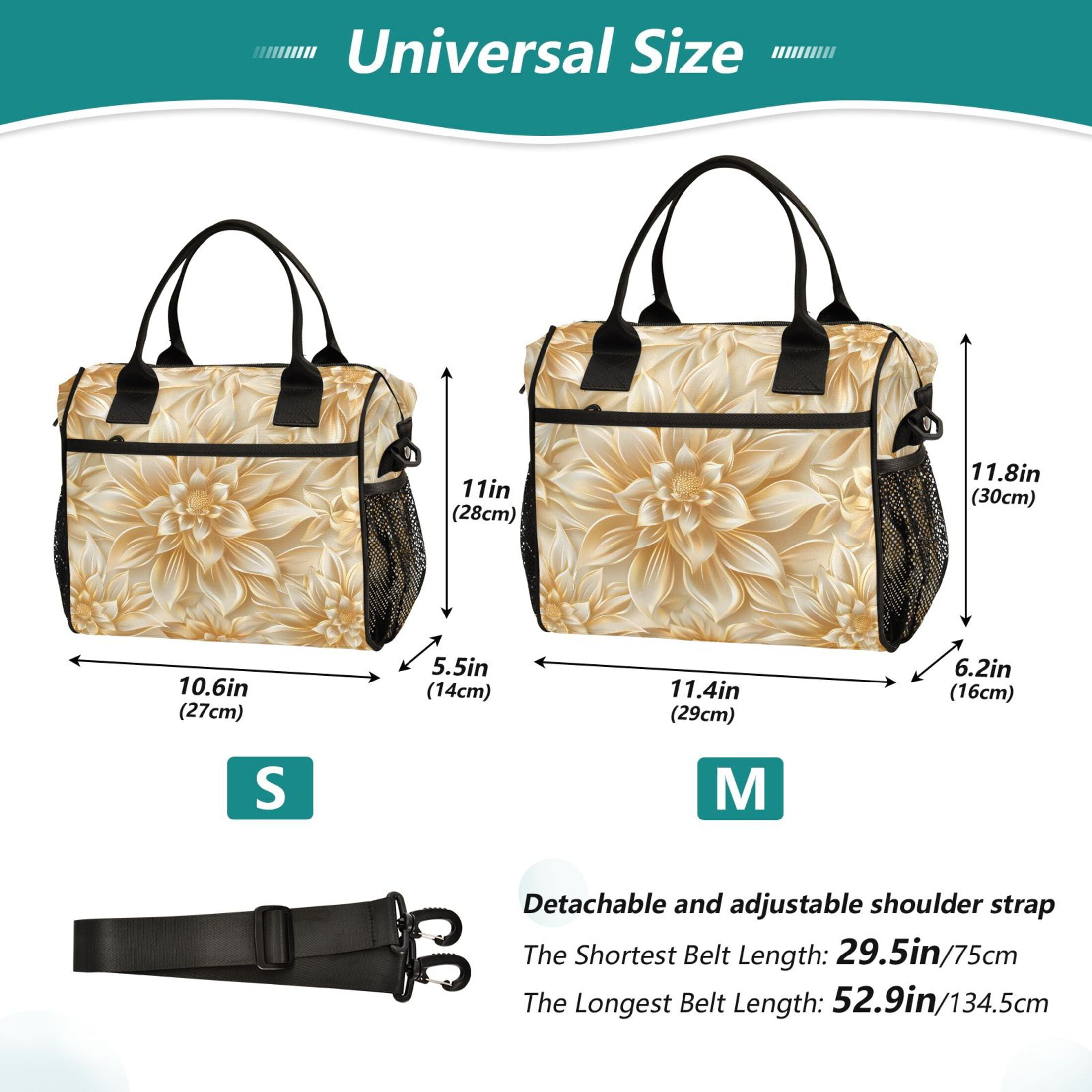 Luxury Dahlia Flower Lunch Bag Insulated Lunch Box Leakproof Reusable Cooler Tote Adjustable Shoulder Strap for Men Women 12L