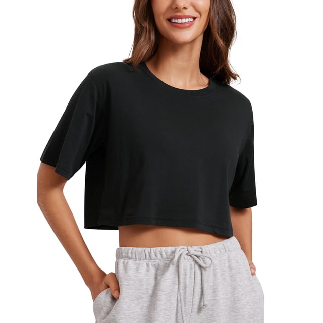 Remera CRZ YOGA Crop Top Deportiva de Algodón Pima Negra XL