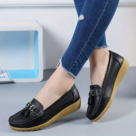 

Women‘s Low Wedge Loafers Lightweight Anti-slip Slip On Shoes Solid Color Soft-sole Flats