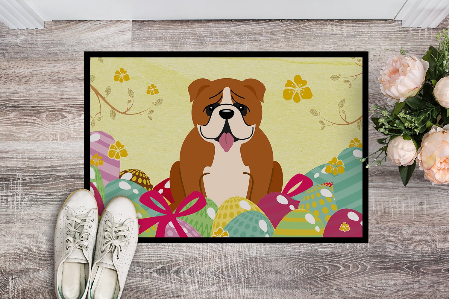 Carolines Treasures BB6120JMAT 24 x 36 in. Easter Eggs English Bulldog Red White Indoor or Outdoor Mat