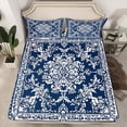 thumbnail image 2 of Manfei bohemian Flowers Queen Sheet Sets,Victorian Baroque Damask Flat Sheet,Blue White Queen Fitted Sheet For Girls Kids,Luxury Bedroom Decor,4pcs, 2 of 7