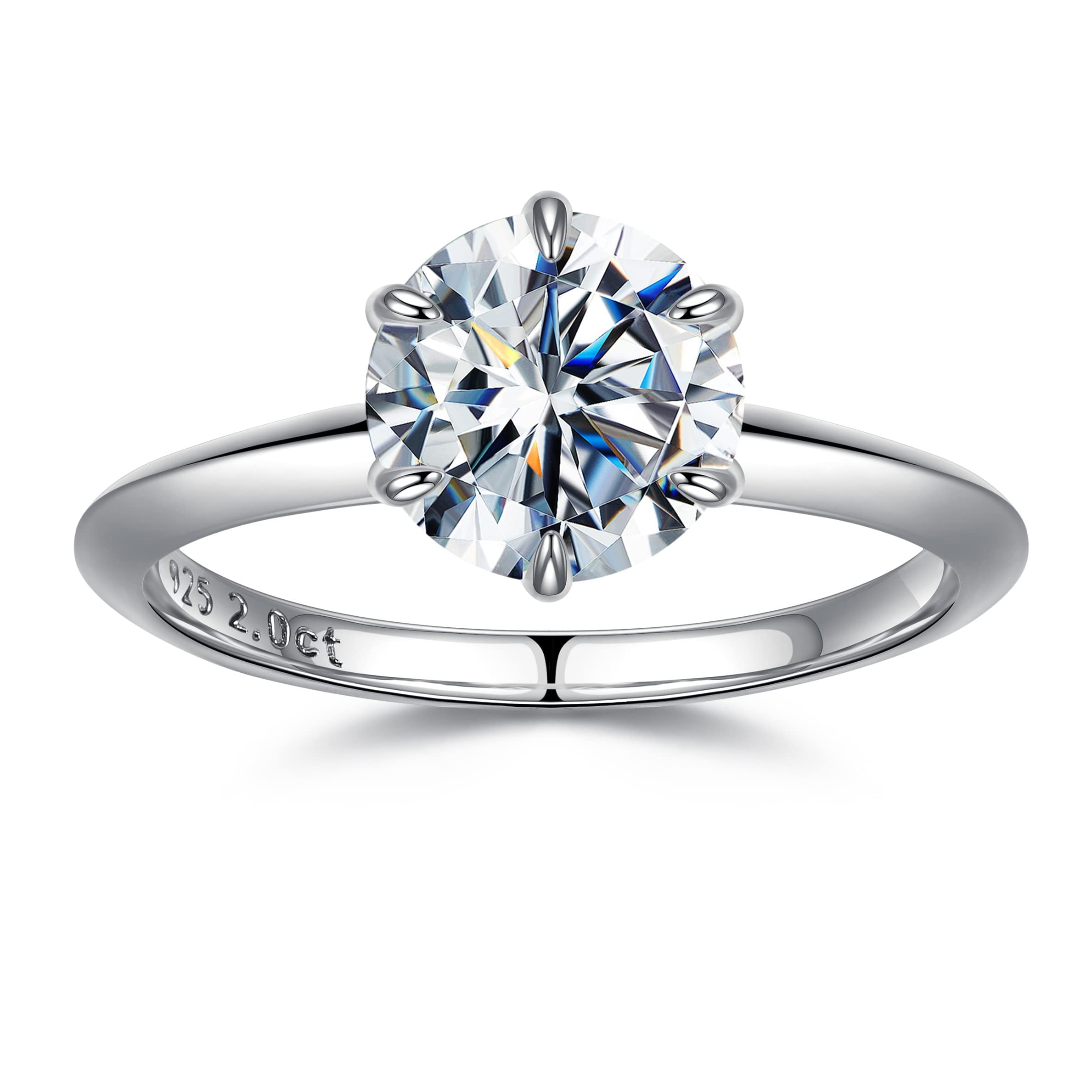 SMILEST Anillo De Compromiso Redondo De Moissanita De 2 Quilates Para Mujer, Color D Brillante, Claridad VVS1, Anillo Solitario Clásico De Diamante Creado En Laboratorio, Anillo Solitario De Oro, #7