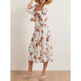 thumbnail image 6 of Lnzyyephy Women Long Dress, Long Sleeve Square Neck Tie-up Floral Dress Slit Dress Fall Swing Dress, 6 of 10