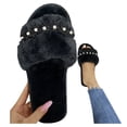thumbnail image 5 of Aayomet House Slippers Casual Women's Slip Shoes Fashion Flock Lace Slippers Toe On Round Women's slipper,Black 8.5, 5 of 5