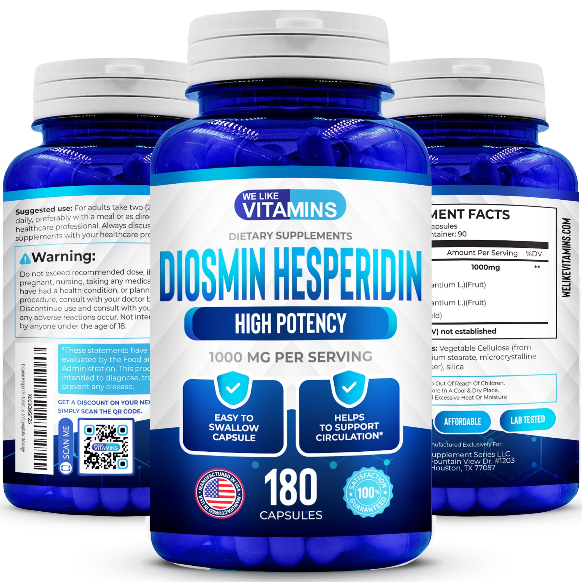 Diosmin Hesperidin 1000mg Per Serving 180 Capsules Circulation Support