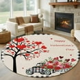thumbnail image 2 of Valentine's Day Washable Round Area Rug 8 ft, Love Tree Roses Truck Black Plaid, Soft Non Slip Rugs Stain Repellent Indoor Felt Carpet for Living Dining Room Bedroom Home Office, 2 of 9