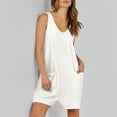 thumbnail image 4 of Hvot&aat Women's Summer Ribbed Shorts Rompers Loose Casual Sleeveless V Neck Shorts Overalls Jumpsuit with Pockets, 4 of 7