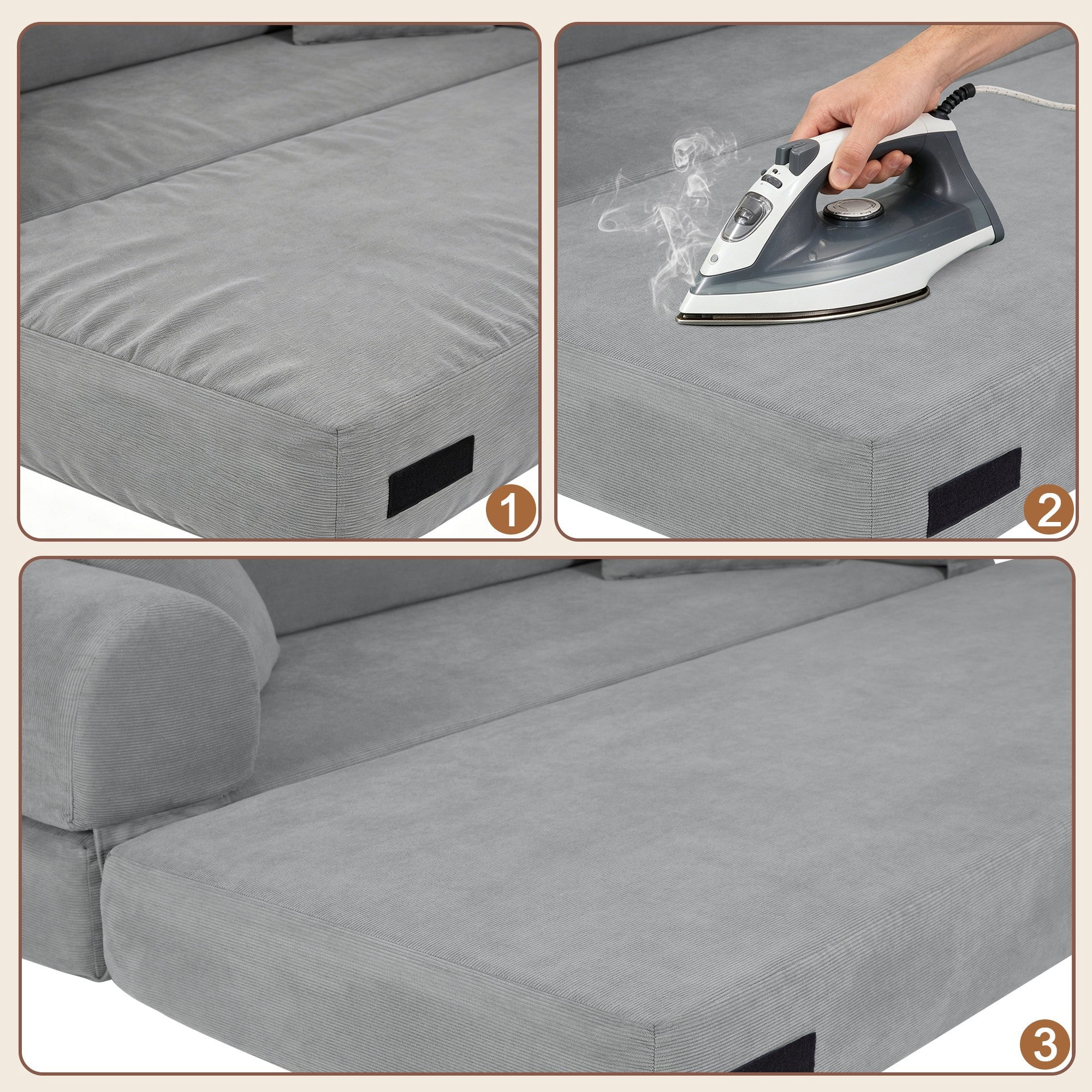 Sailvan 80 Inch Convertible Sofa Bed Queen Size Corduroy Sleeper Couch Boneless Floor Sofa with Storage Pockets No Assembly Couch in a Box Light Gray