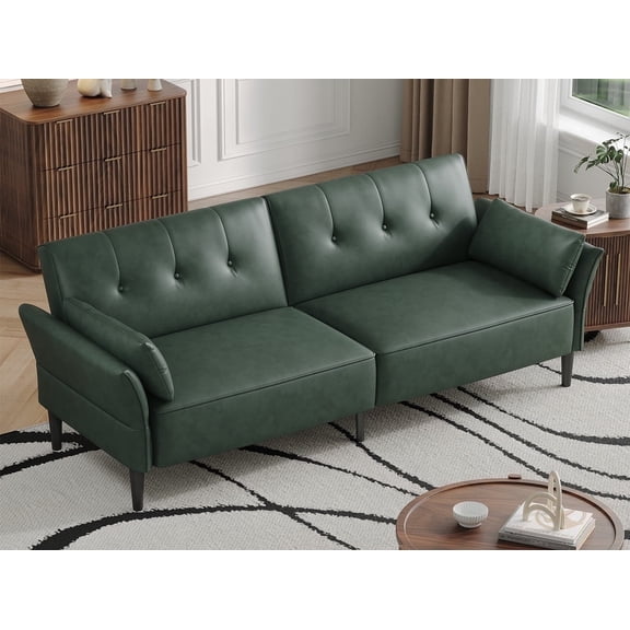 BLAZANT 89 Futon Sofa Bed with 2 Square Pillows, Convertible Sleeper Sofa with Adjustable Backrest& Armrests, Modern Loveseat Sleeper for Living Room