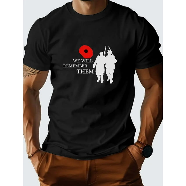 Camiseta informal de cuello redondo para hombre con estampado "We Will Remember Them", 100 % algodón, manga corta, tejido de punto veraniego, corte regular, 150 g/m² - Camiseta de salida, camisetas de
