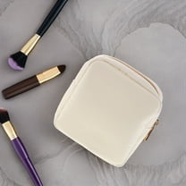 UPOUART Spacious Beige Nylon Makeup Case Portable Cosmetic Organizer for Women and Girls, Travel-Friendly Storage Bag