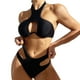 thumbnail image 1 of Conjunto de traje de baño de bikini con cuello halter y aros sexy y lindo para mujer, traje de baño cruzado de 2 piezas, 1 of 5