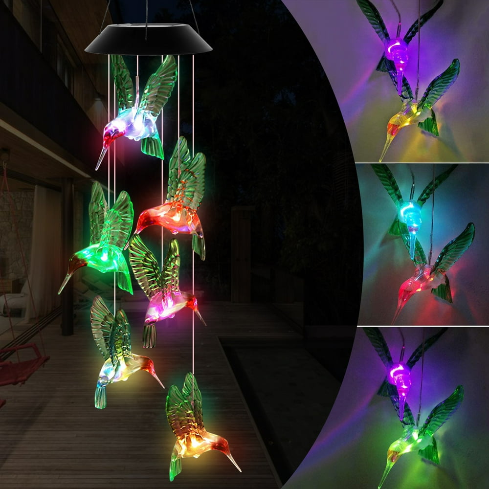 Solar Changing Color Hummingbird Wind Chime, EEEkit Solar Powered LED ...