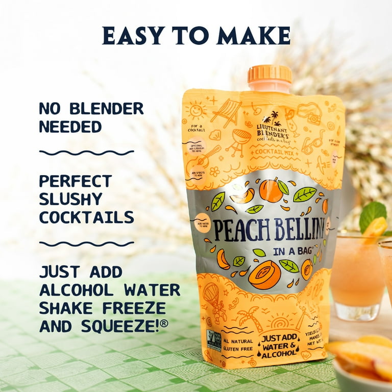 Lt. Blender's Peach Bellini in a Bag - Cocktail Mixer - Makes 1/2 Gallon Wine Slushie Mixes
