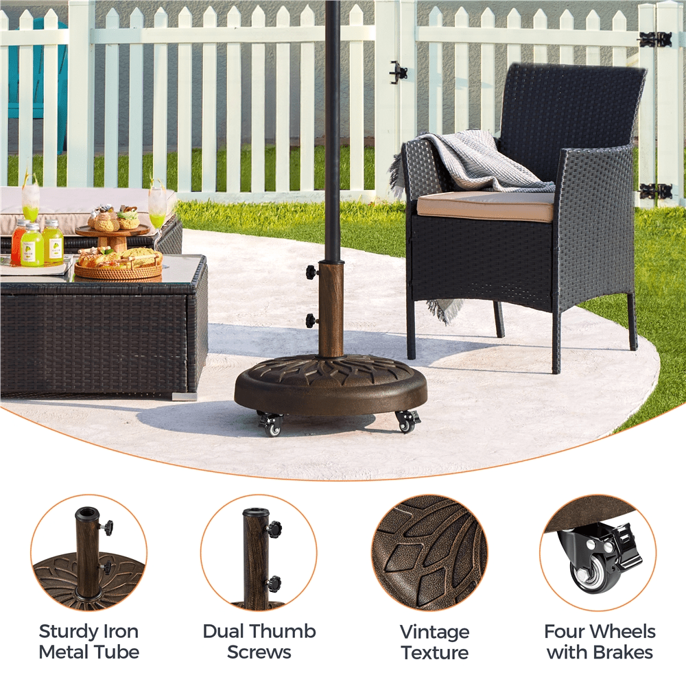 Renwick 20" Heavy Duty Patio Market Umbrella Base with Castors, Bronze