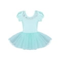 thumbnail image 3 of iEFiEL Girls Mesh Short Bubble Sleeves Sparkly Rhinestones Ballet Dance Leotard Tutu Dress, 3 of 7
