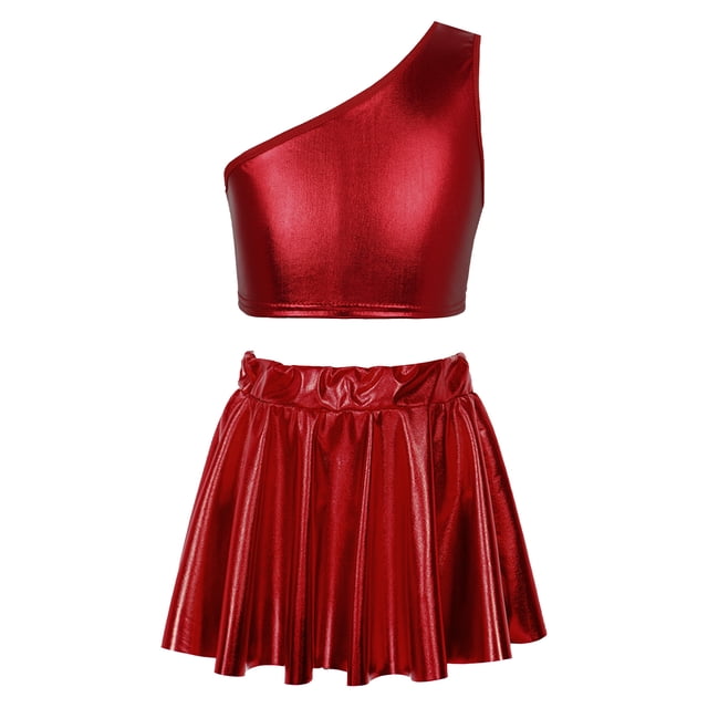 Alvivi Haut Court pour Filles avec Jupe Plissée Jazz Hip-Hop Performance Costumes de Danse Uniforme de Cheerleading Rouge 3-4