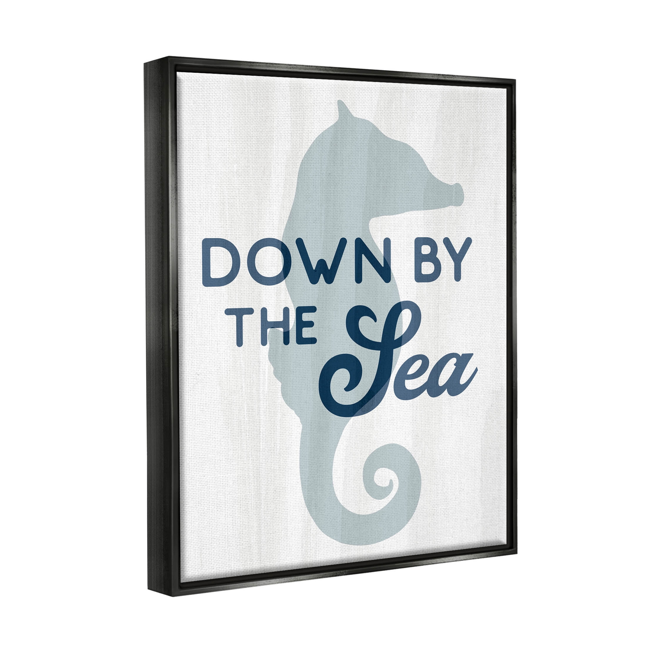 Stupell Industries Down By The Sea Seahorse Graphic Art Jet Black Floating Framed Canvas Print Wall Art, Design by Lil' Rue