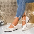 thumbnail image 5 of HomeDM Womens Mary Jane Flats Shoes Buckle Strap Closed Pointy Toe Slip On Wedding Party Work Dress Shoes, Beige Size 6.5, 5 of 9