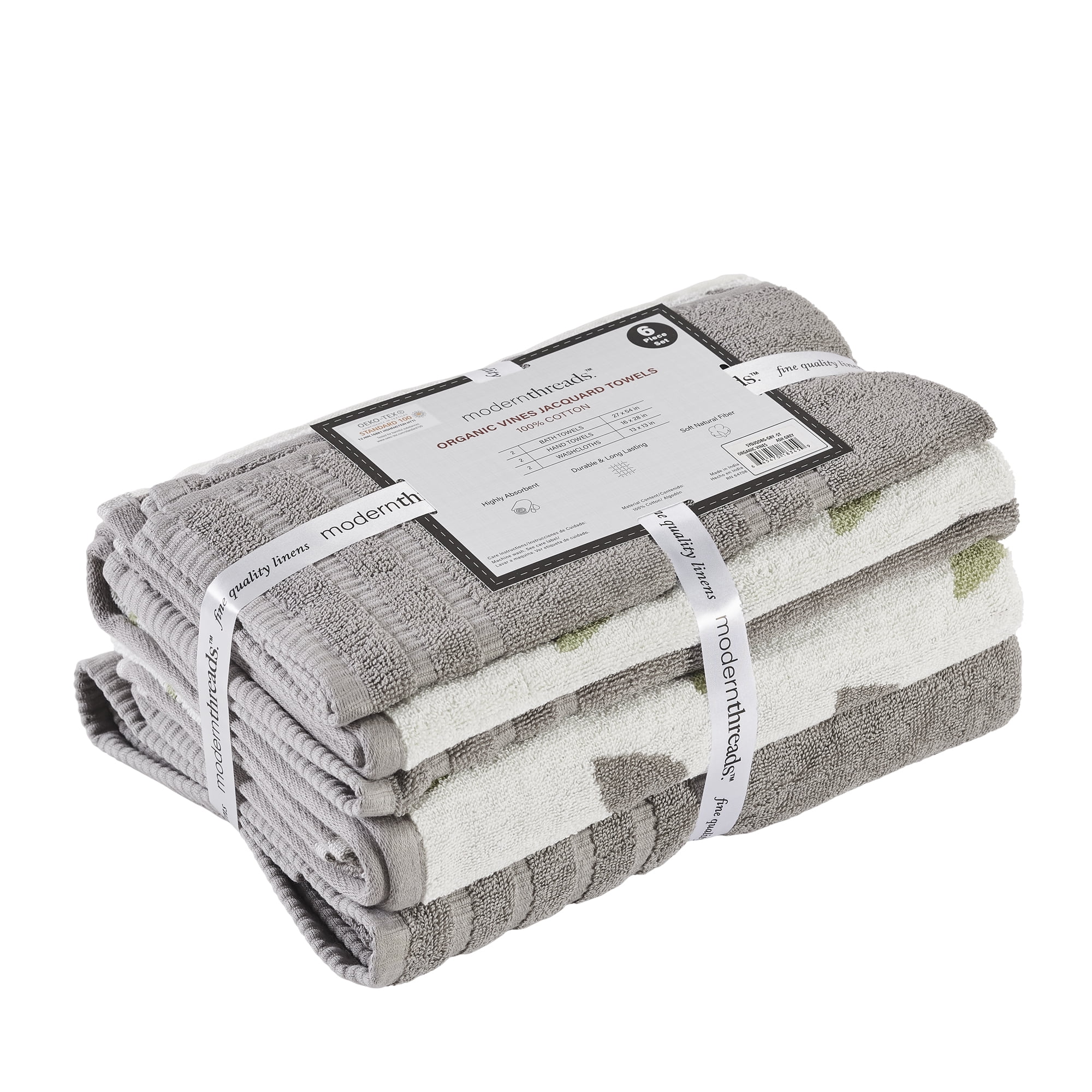 Amrapur Overseas 6-Piece Gray Lavender Cotton Quick Dry Bath Towel Set  (Organic Vines) in the Bathroom Towels department at