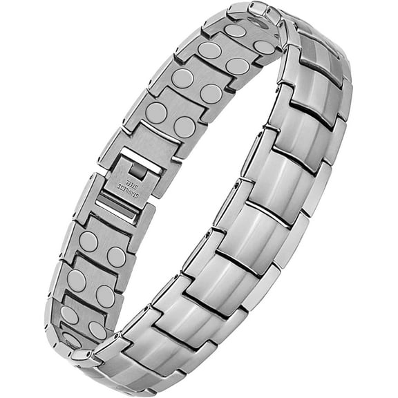 Wollet Stainless Steel Magnetic Bracelet for Men with Double Magnets Adjustable (Black & Blue)