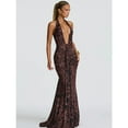 thumbnail image 2 of Leopard Print Backless Sexy Maxi Dress Women Gown Elegant Halter Deep V Neck Sleeveless Bodycon Draped Club Long Dress, 2 of 16
