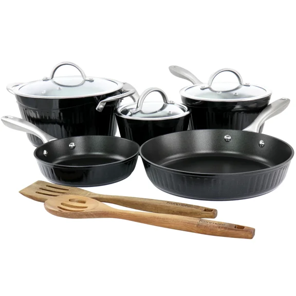 Kenmore Logan Black Stripe 10-Piece Aluminum Cookware Set