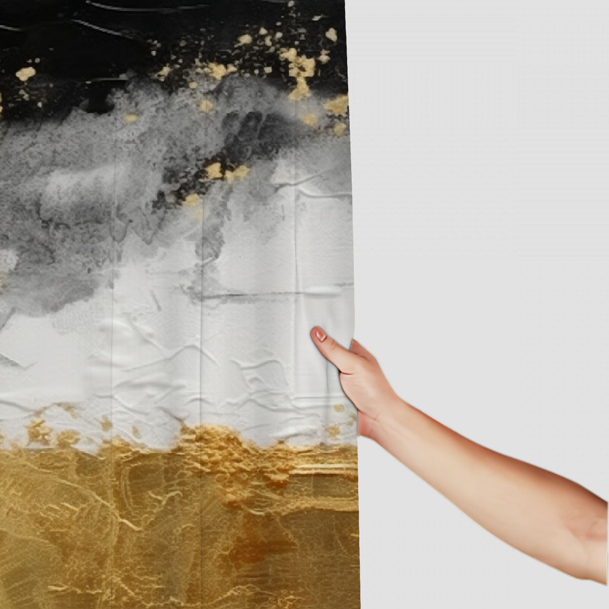 Fenyluxe Gold and Black Paint Stripes Printed Shower Curtain Set with Hooks, Easy Care 100% Polyester Fiber Bathroom Shower Curtain for Bathroom Decor, Various Sizes Available 60x72