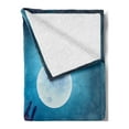 thumbnail image 2 of Cat Soft Flannel Fleece Throw Blanket, Pet Jumping in the Air Catching the Moon at Night Sky Stars Fantasy Artwork, Cozy Plush for Indoor and Outdoor Use, 50" x 60", Blue Magenta, by Ambesonne, 2 of 5